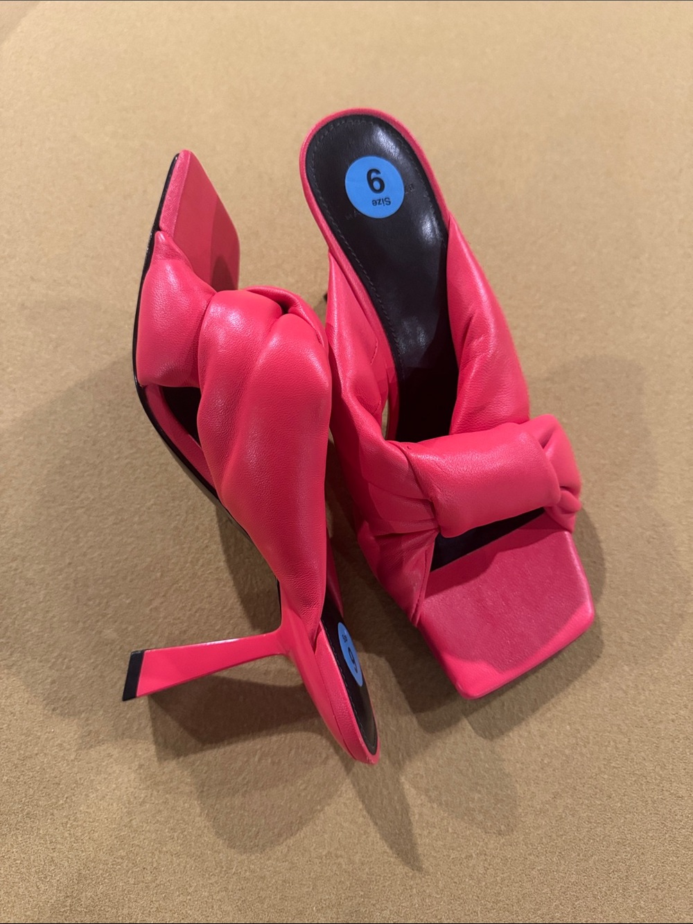 NWOT Marc Fisher Mldellian Hot Pink Knotted Strap High Heel Mules SIZE 9